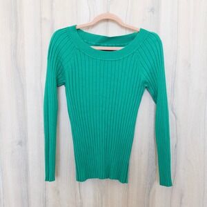 George Womens Ribbed Sweater Size M Elf Green Holiday Casual Classic Long Sleeve